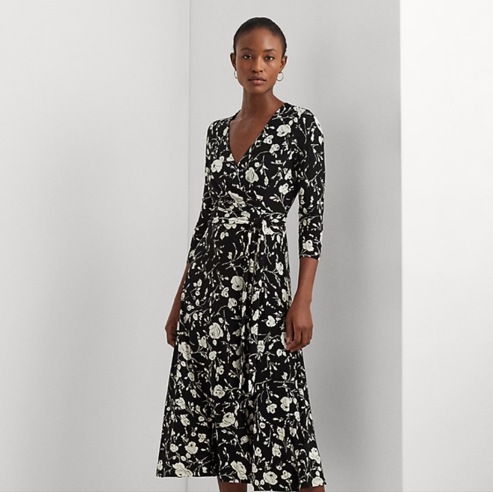 Ralph Lauren Black and White Floral A-Line Skirt
